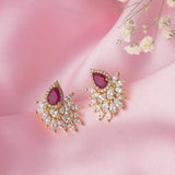 Gold Plated Red Womens Pair of Stud Earrings
