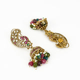 Morpankh Gold Plated Multicolored Kundan, Polki Womens Pair of Jhumkas Earrings (Freesize)