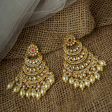 Gold Plated Womens Kundan, Polki Pair of Earrings