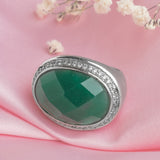 Silver Plated Green Womens Zircon Ring