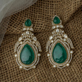 Gold Plated Green Womens Synthetic Stone Pair of Earrings