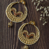 Gold Plated Red Womens Kundan & Polki Dangler Pair of Earrings