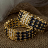 Gold Plated Blue Womens Kundan, Polki Pair of Bangles