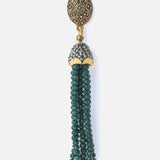 Gold Plated Green Womens Beaded Tassel Pair of Earrings