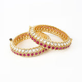 Saadgi Gold Plated Pink Kundan, Polki Womens Pair of Bangles
