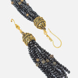 Gold Plated Black Womens Pair of Tassel Earrings