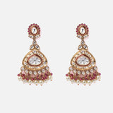 Saadgi Gold Plated Red Womens Pair of Chandbali Earrings