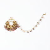 Saadgi Gold Plated Pink Kundan, Polki Womens Nath with Chain (Freesize)
