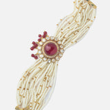 Gold Plated Red Colored Kundan, Polki Womens Bracelet