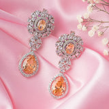 Silver Plated Yellow Womens Zircon Drop Pair of Earrings