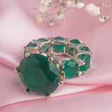Silver Plated Green Womens Diamond Ring