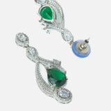 Silver Plated Green Womens Pair of Dangle Earrings