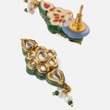 Saadgi Gold Plated Green Womens Pair of Drop Earrings