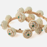 Gold Plated Green Colored Beads Womens Pair of Bangles