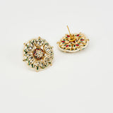 Saadgi Gold Plated White Kundan, Polki Womens Pair of Studs Earrings (Freesize)
