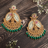 Isvaraah 2.0 Gold Plated Green Womens Pair of Chandbali Earrings