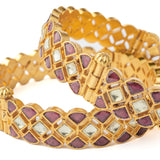 Gold Plated Red Womens Kundan, Polki Pair of bangles