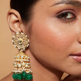 Aatman Gold Plated Green Womens Kundan, Polki Pair of Earrings