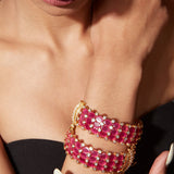 Isvaraah Gold Plated Pink Womens Kundan, Polki Pair of Bangles