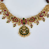 Morpankh Gold Plated Multicolored Womens Kundan, Polki Choker Necklace Set with Pair of Earrings (Freesize)