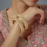 Gold Plated Womens Kundan, Polki Pair of Bangles
