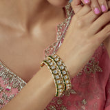 Saadgi Gold Plated White Kundan, Polki Womens Pair of Bangle