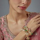 Saadgi Gold Plated Multicolored Kundan, Polki Womens Pair of Bangles - One Size