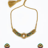 Morpankh Gold Plated Multicolored Womens Kundan, Polki Choker Necklace Set with Pair of Earrings (Freesize)