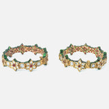 Gold Plated Red Colored Kundan, Polki Womens Pair of Bangles