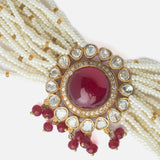 Gold Plated Red Colored Kundan, Polki Womens Bracelet