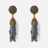 Gold Plated Grey Womens Pair of Tassel Earrings
