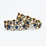 Burgundy Gold Plated Blue Womens Kundan, Polki Pair of Bangles
