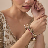 Gold Plated Pink Womens Kundan, Polki Kada