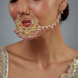 Saadgi Gold Plated Pink Kundan, Polki Womens Nath with Chain (Freesize)