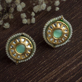 Gold Plated Green Womens Kundan & Polki Stud Pair of Earrings