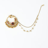 Saadgi Gold Plated Red Kundan, Polki Womens Nath with Chain (Freesize)