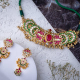 Morpankh Gold Plated Multicolored Womens Kundan, Polki Choker Necklace Set with Pair of Earrings (Freesize)