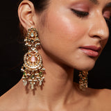 Inaayat Gold Plated Green Womens Kundan, Polki Pair of Earrings