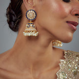 Saadgi Gold Plated Black Kundan, Polki Womens Pair of Jhumkas Earrings (Freesize)