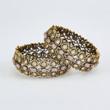 Florence Gold Plated Pink Womens Kundan, Polki Pair of Bangles