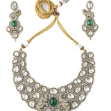 Florence Gold Plated White Womens Kundan, Polki Short Necklace Set with Pair of Earrings (Freesize)