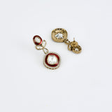 Burgundy Gold Plated Red Womens Kundan, Polki Short Necklace Set with Pair of Earrings (Freesize)