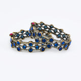Burgundy Silver Plated Blue Womens Beaded Pair of Bangles