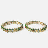 Gold Plated Multi Colored Kundan, Polki Womens Pair of Bangles