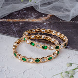 Saadgi Gold Plated Green Womens Kundan, Polki Pair of Bangles