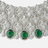 Silver Plated Green Womens Choker Necklace Set with Pair of Earrings