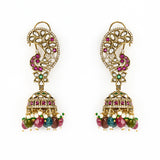 Morpankh Gold Plated Multicolored Kundan, Polki Womens Pair of Jhumkas Earrings (Freesize)