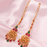 Saadgi Gold Plated Red Womens Pair of Dangle Earrings