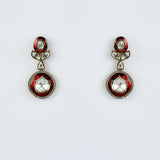 Burgundy Gold Plated Red Womens Kundan, Polki Short Necklace Set with Pair of Earrings (Freesize)