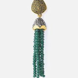 Gold Plated Green Womens Beaded Tassel Pair of Earrings